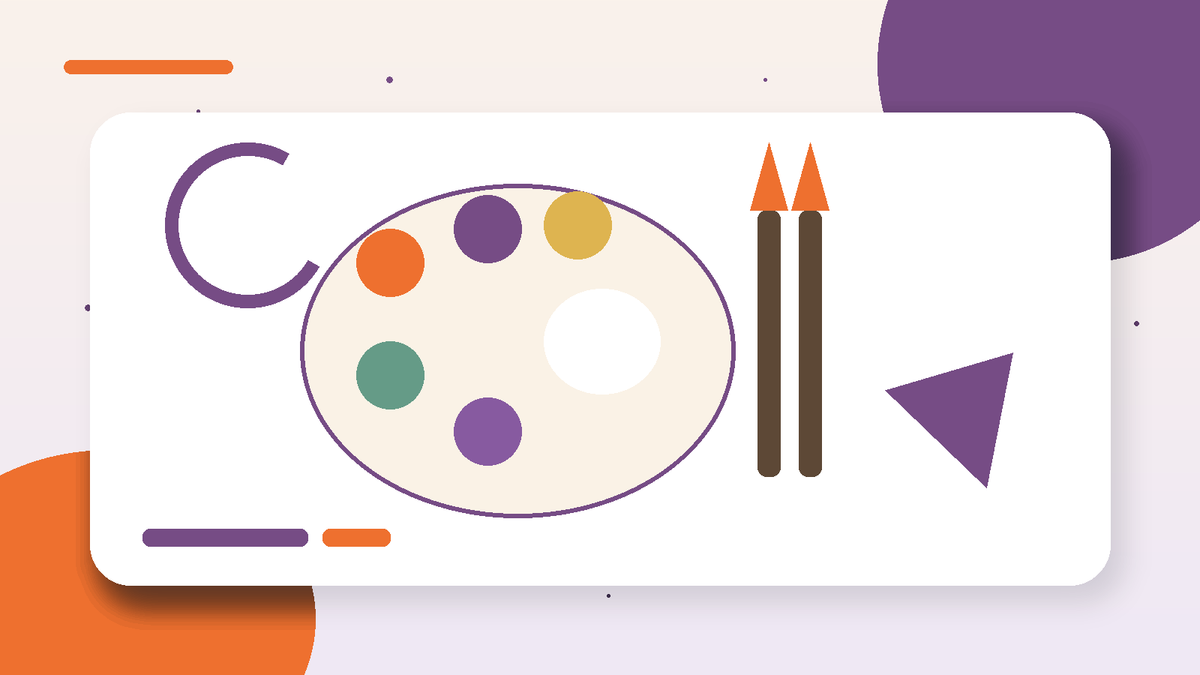 Illustratieve blogheader voor kunst, design en media met palet, penselen en abstracte vormen