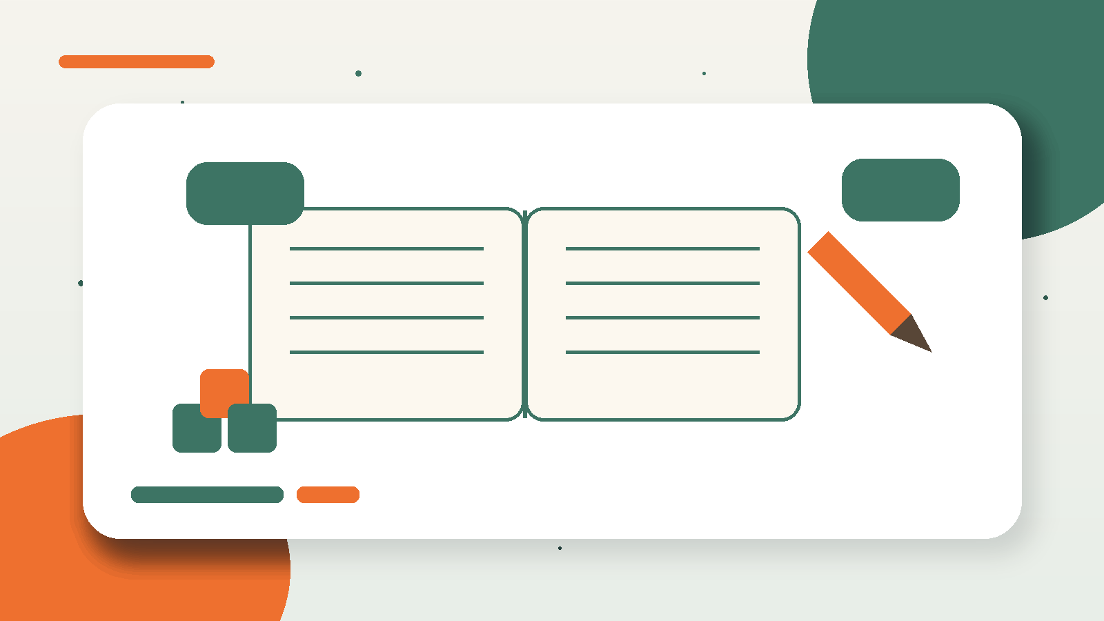 Illustratieve blogheader voor onderwijs en pedagogiek met open boek, lesmateriaal en potlood