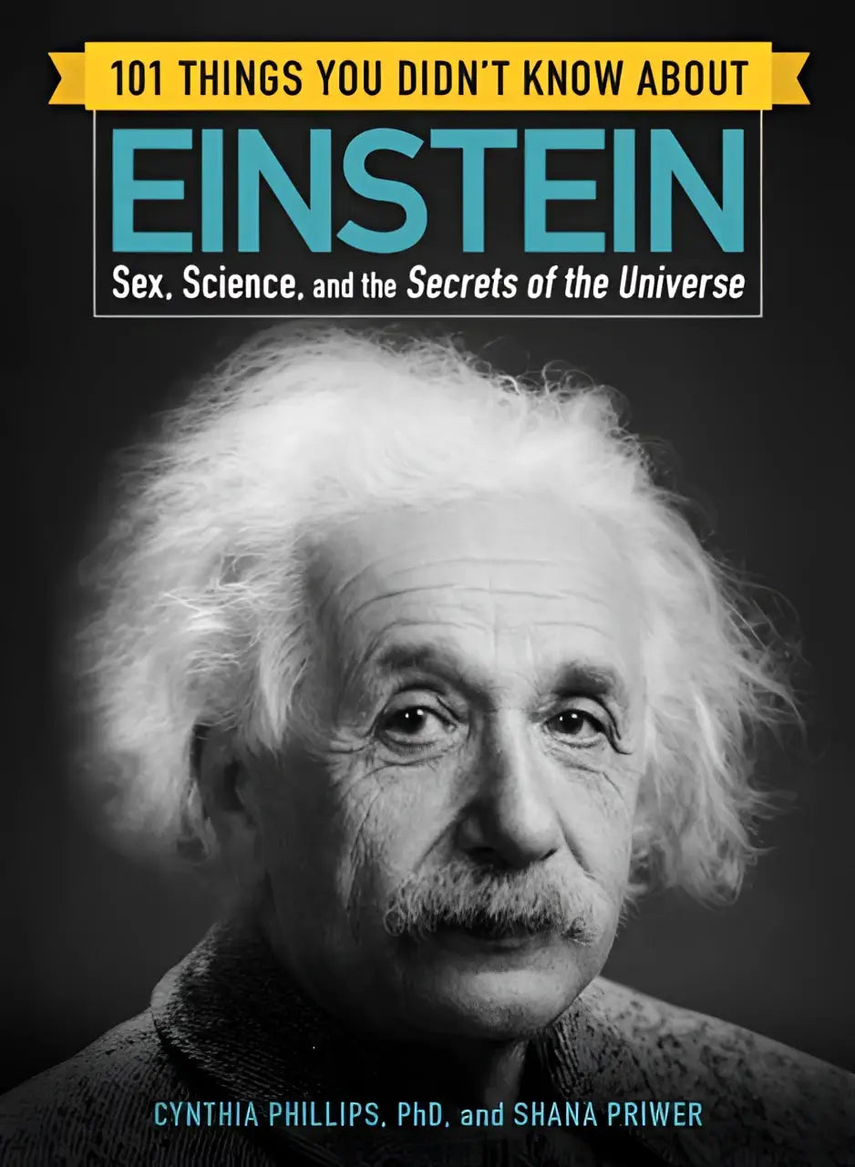 Zwart-wit portret van albert einstein op de cover van 101 things you didnt know about einstein en the secrets boek