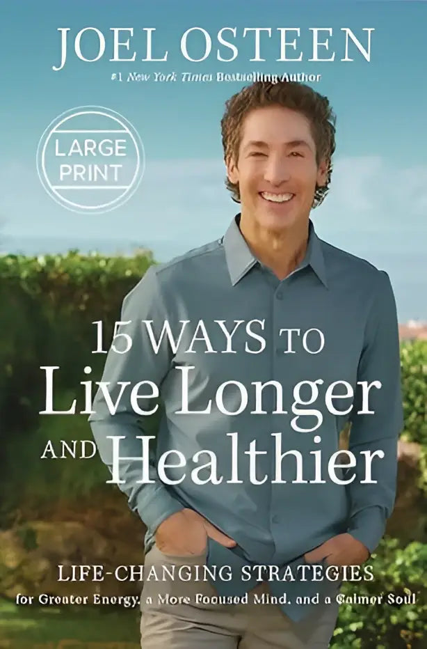 De boekomslag toont een glimlachende man in een lichtblauw overhemd met de titel 15 ways to live longer and healthier