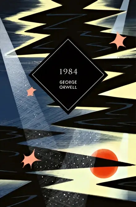 De 1984 special edition boekcover met zwartwit abstract ontwerp en gele zigzaglijnen symboliseert winston smiths verlangen