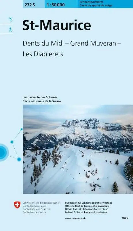272s st-maurice schneesportkarte met beeld van een besneeuwd bergketen met dents du midi, grand muveran en les diablerets