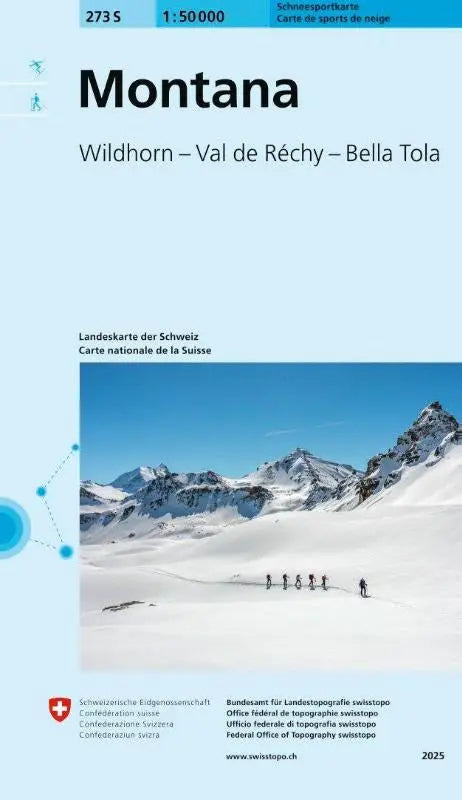 Sneeuwbedekte bergketen onder een helderblauwe lucht op de 273s montana schneesportkarte met bella tola