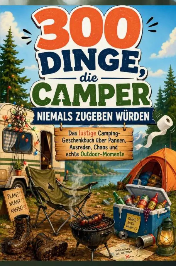 Cover van een duitse camping grap boek 300 dinge die der camper niemals zugeben featured camper niemals