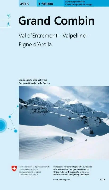Sneeuwbedekte grand combin bergketen met scherpe toppen en diepe valleien op de combin schneesportkarte