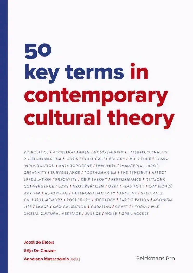 De boekcover toont de titel 50 key terms in contemporary cultural theory in rood en zwart op een witte achtergrond