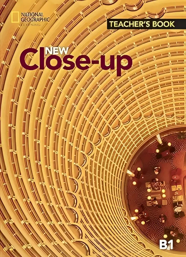 Omslag New Close-Up B1 Teacher’s Book met gouden cirkelontwerp in amberbruine tinten