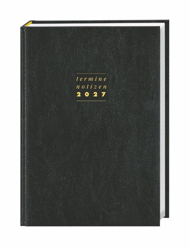 Terminer A5, Leder schwarz 2027 - Schwarzer Terminkalender mit hochwertigem Kunstledereinband. Wochenplaner mit Zitaten und Lesebändchen. Taschenkalender 2027 zum Planen von Terminen.