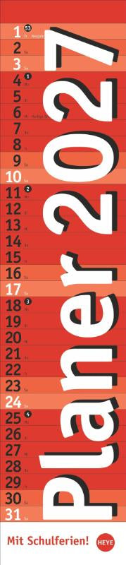Langplaner, rot 2027 - Praktischer Streifenkalender fürs Büro. Länglicher Wandkalender mit genug Platz zum Eintragen. Terminkalender 2027. 11 x 49 cm