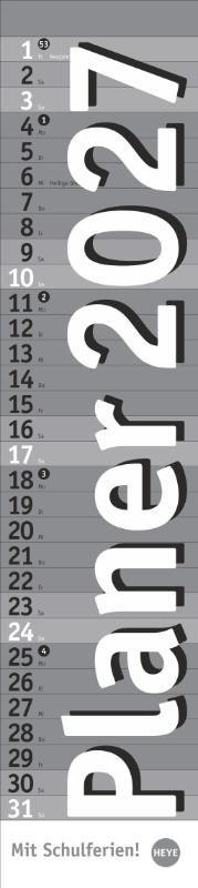 Langplaner, silber 2027 - Praktischer Streifenkalender fürs Büro. Länglicher Wandkalender mit genug Platz für Notizen. Terminkalender 2027. 11 x 49 cm