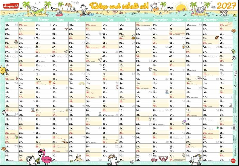 sheepworld Posterplaner 2027 - Liebevoll illustrierter Wand-Kalender mit niedlichen Schaf-Cartoons. Praktischer Jahresplaner 2027 zum Eintragen.