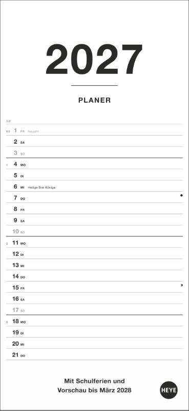 Black&White Planer 2027 - Praktischer Streifenkalender für ein oder zwei Personen im minimalistischen Schwarzweiß-Design. Terminübersicht leicht gemacht im Hochformat 16 x 34,7 cm