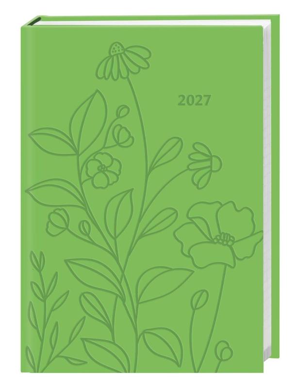 Kalenderbuch A6 grün 2027 - Praktischer Planer für den Alltag mit Wochen-Kalendarium. Taschenkalender in fröhlichem Grün mit Platz für Termine und Notizen im Format 11,5 x 16,3 cm