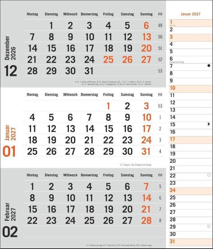 times&more 3-Monatsplaner, orange 2027 - times&more - Praktischer Wandplaner mit Datumsschieber. Büro-Kalender mit Notizspalte und Jahresübersicht. Wandkalender 2027 fürs Büro. 30 x 35 cm.