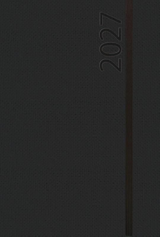Buchkalender Wochentimer Spirale schwarz 2027 - Terminplaner groß. DIN A5 Terminkalender Ringbuch mit Wochenkalender und Gummiband.