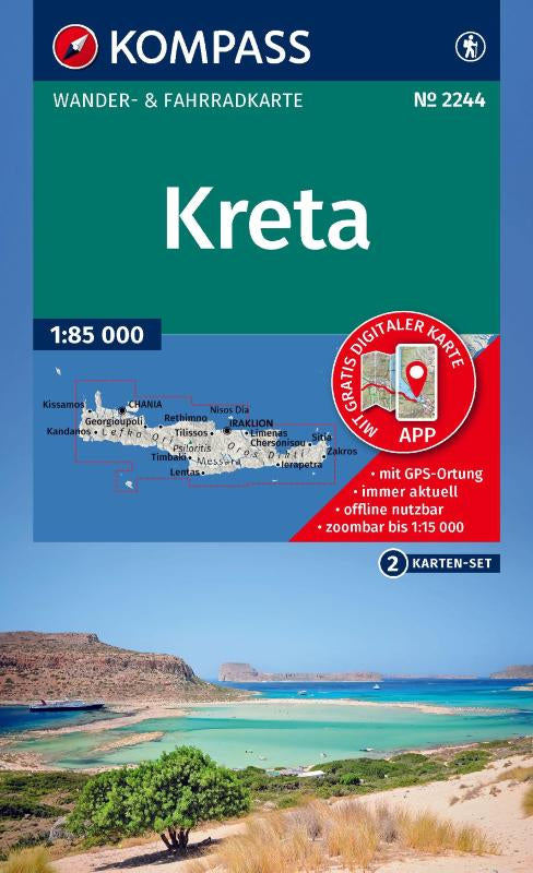 KOMPASS Wanderkarten-Set 2244 Kreta (2 Karten) 1:85.000 - inklusive Karte zur offline Verwendung in der KOMPASS-App. Fahrradfahren