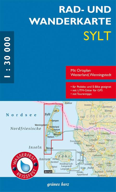 Rad- und Wanderkarte Sylt - Mit Ortsplan Westerland, Wenningstedt