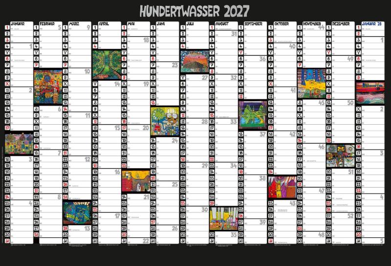 Hundertwasser Mini-Jahresplaner Art 2027 - Wandplaner