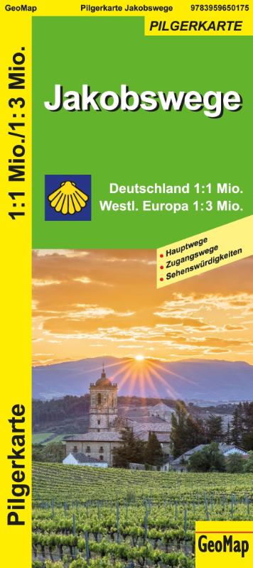 Jakobswege Deutschland und westliches Europa - 1:1.000.000/3.000.000