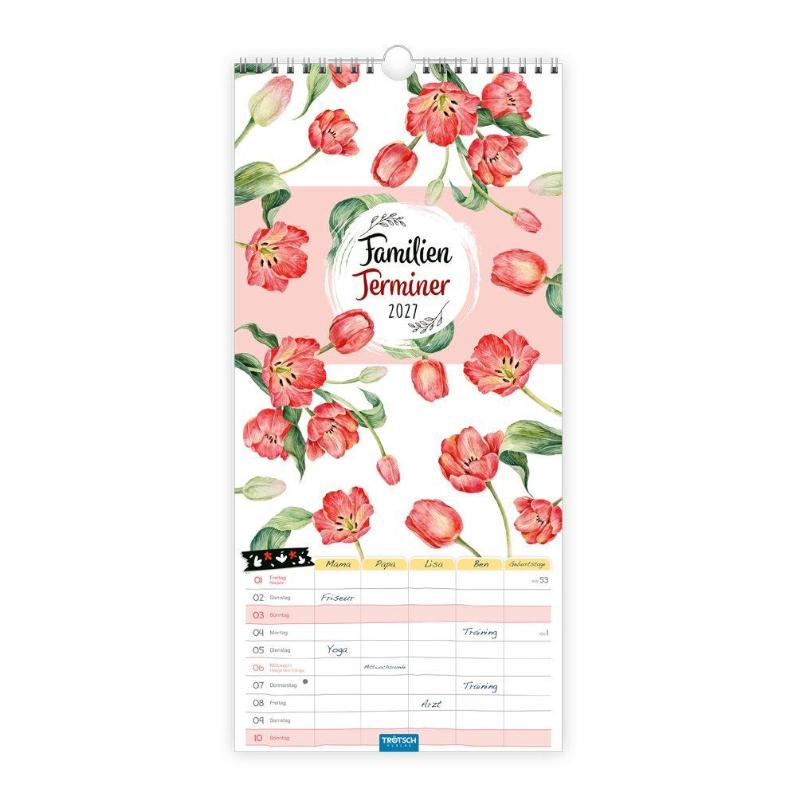 TRÖTSCH - Familienkalender Familienterminer Blumen 2027 - Wandkalender