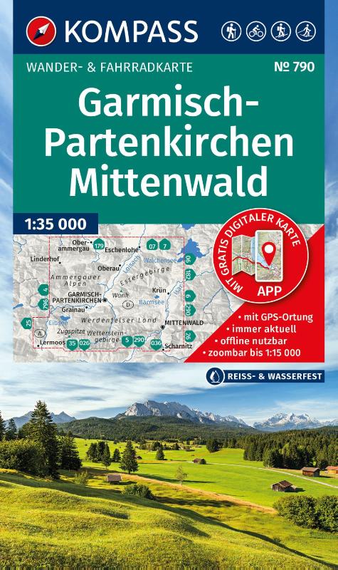 KOMPASS Wanderkarte 790 Garmisch-Partenkirchen, Mittenwald 1:35.000 - Wander- und Fahrradkarte in einem - inklusive Offline-Verwendung in der KOMPASS-App. Wander-& Radwege. Skitouren. Langlaufen.