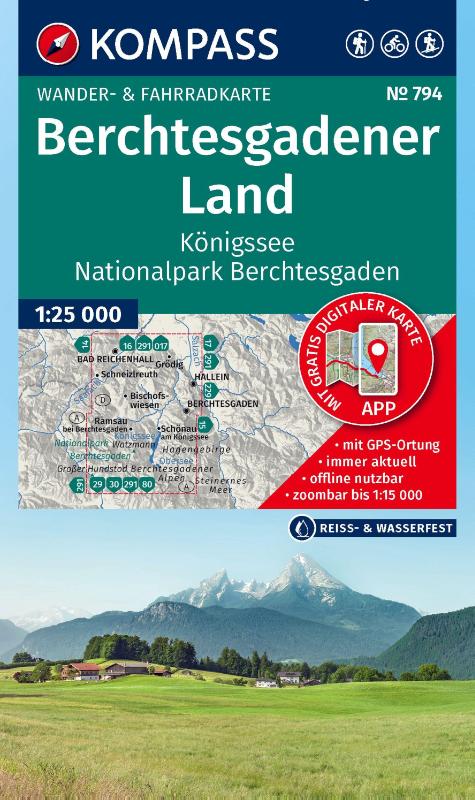 KOMPASS Wanderkarte 794 Berchtesgadener Land, Königssee, Nationalpark Berchtesgaden 1:25.000 - Wander- und Fahrradkarte in einem - inklusive Offline-Verwendung in der KOMPASS-App. Wander-& Radwege. Skitouren.