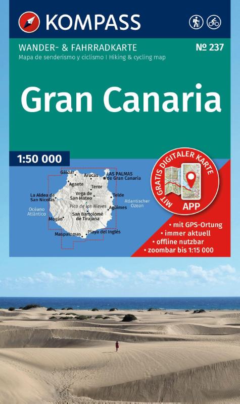 KOMPASS Wanderkarte 237 Gran Canaria 1:50.000 - Wander- und Fahrradkarte in einem - inklusive Offline-Verwendung in der KOMPASS-App. Wander-& Radwege.