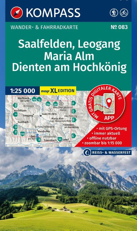 KOMPASS Wanderkarte 083 Saalfelden, Leogang, Maria Alm, Dienten am Hochkönig 1:25.000 - XL Karten: Wander- und Fahrradkarte im Walter Mayr Großdruck - inklusive Offline-Verwendung in der KOMPASS-App. Wander-& Radwege. Skitouren. Langlaufen.
