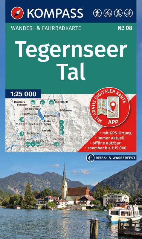 KOMPASS Wanderkarte 08 Tegernseer Tal 1:25.000 - Wander- und Fahrradkarte in einem - inklusive Offline-Verwendung in der KOMPASS-App. Wander-& Radwege. Skitouren. Langlaufen.