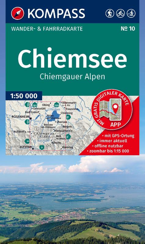 KOMPASS Wanderkarte 10 Chiemsee, Chiemgauer Alpen 1:50.000 - Wander- und Fahrradkarte in einem - inklusive Offline-Verwendung in der KOMPASS-App. Wander-& Radwege. Langlaufen.