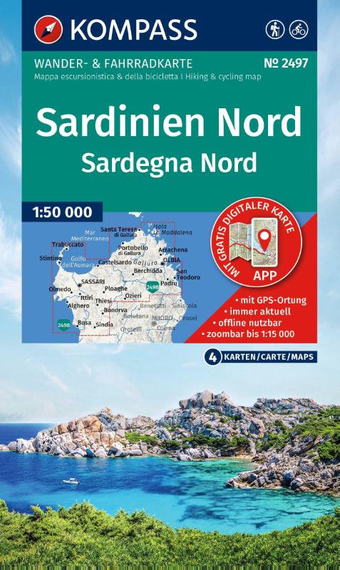 KOMPASS Wanderkarten-Set 2497 Sardinien Nord / Sardegna Nord (4 Karten) 1:50.000 - inklusive Karte zur offline Verwendung in der KOMPASS-App. Fahrradfahren.