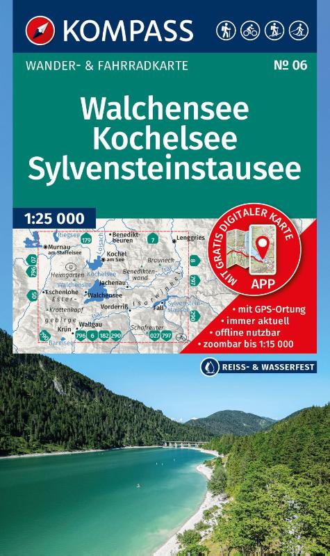 KOMPASS Wanderkarte 06 Walchensee, Kochelsee, Sylvensteinstausee 1:25.000 - Wander- und Fahrradkarte in einem - inklusive Offline-Verwendung in der KOMPASS-App. Wander-& Radwege. Skitouren. Langlaufen.