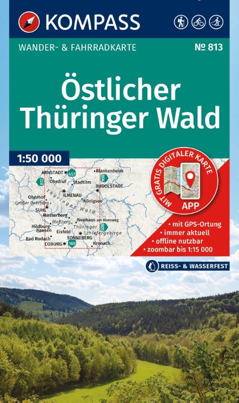 KOMPASS Wanderkarte 813 Östlicher Thüringer Wald 1:50.000 - Wander- und Fahrradkarte in einem - inklusive Offline-Verwendung in der KOMPASS-App. Wander-& Radwege. Langlaufen.