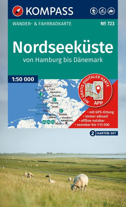 KOMPASS Wanderkarten-Set 723 Nordseeküste von Hamburg bis Dänemark (2 Karten) 1:50.000 - inklusive Karte zur offline Verwendung in der KOMPASS-App. Fahrradfahren.
