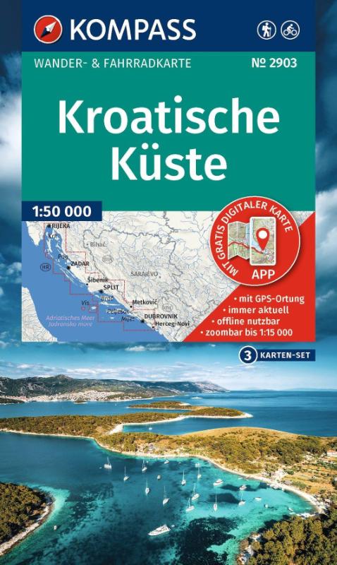 KOMPASS Wanderkarten-Set 2903 Kroatische Küste mit Inseln (3 Karten) 1:95.000 - inklusive Karte zur offline Verwendung in der KOMPASS-App. Fahrradfahren.