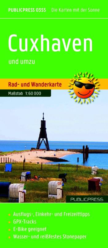 Publicpress Rad- und Wanderkarte Cuxhaven und umzu (mit Stadtplan) 1:60.000 - Rad- und Wanderkarte mit Ausflugszielen, Einkehr- und Freizeittipps, mit Stadtplan (1:18500), wetterfest, reissfest, abwischbar, GPS-genau. 1:60000.