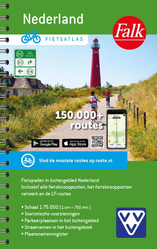 Falk VVV Fietsatlas Nederland - fietsatlas 1:75.000 met alle knooppunten en LF-routes
