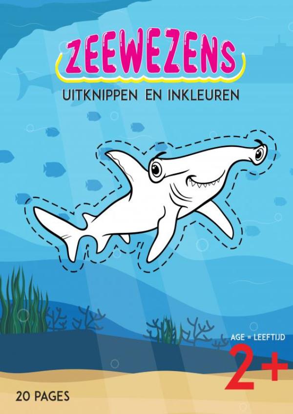 Zeewezens - Uitknippen en inkleuren kleruboek voor kinderen