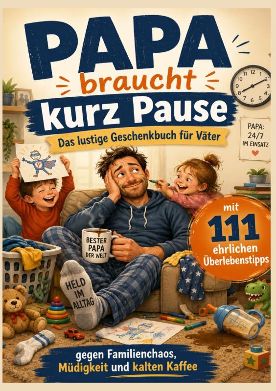 Papa braucht kurz Pause : Das lustige Geschenkbuch für Väter mit 111 ehrlichen Überlebenstipps gegen Familienchaos, Müdigkeit und kalten Kaffee