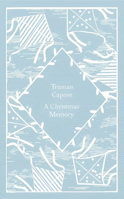 Lichtblauwe omslag van little clothbound classics boek a christmas memory van truman capote met witte lijntekening