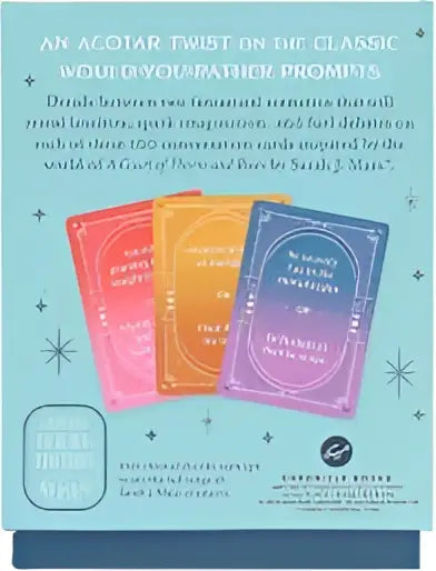 Een set van drie glanzende boeken met kleurrijke omslag en geperste titels van thorns and roses woulds or rathers deck