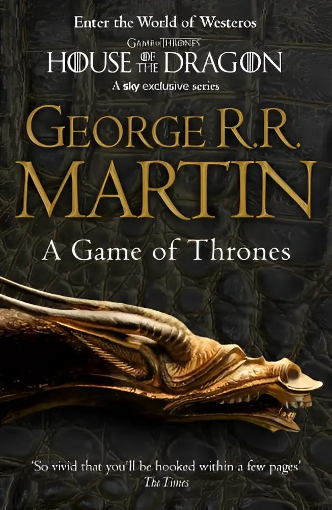 Golden dragon head with intricate scales and open jaws on a dark background for a game of thrones ice and fire book cover