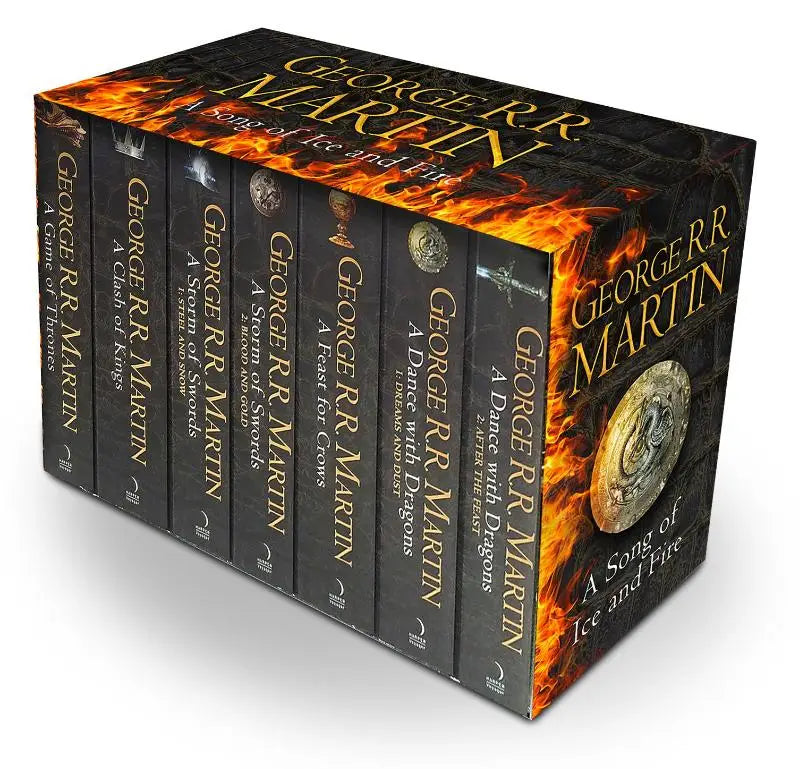 Zwart gebonden complete boxset van george rr martin a game of thrones the story continues met alle 7 boeken