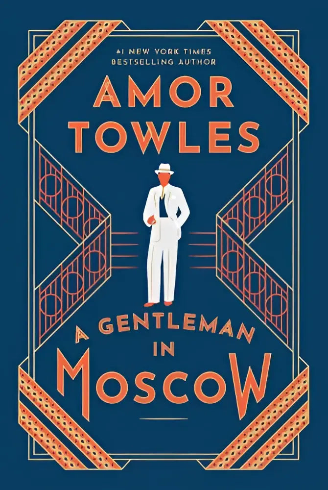 Stijlvolle boekcover van het historische fictieboek a gentleman in moscow van amor towles met een witte heer in fedora