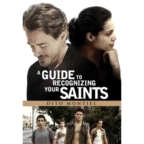 De sepiakleurige film poster van a guide to recognizing your saints met robert downey jr. door dito montiel
