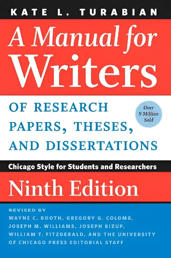 Een harde kaft rood en blauw manual for writers van kate l voor writers van onderzoeksartikelen en theses in chicago stijl