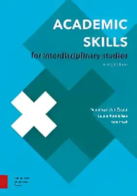 Blauw en wit geometrisch omslag van een studieboek voor academische vaardigheden voor interdisciplinaire studies herziende editie