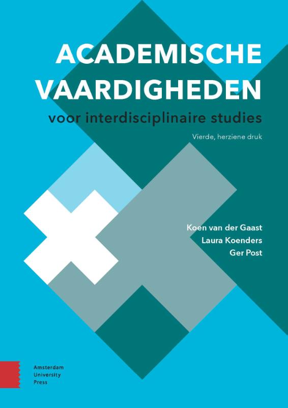 Blauwe en teal geometrische cover van Academische vaardigheden voor interdisciplinaire studies – 4e druk, Amsterdam University Press