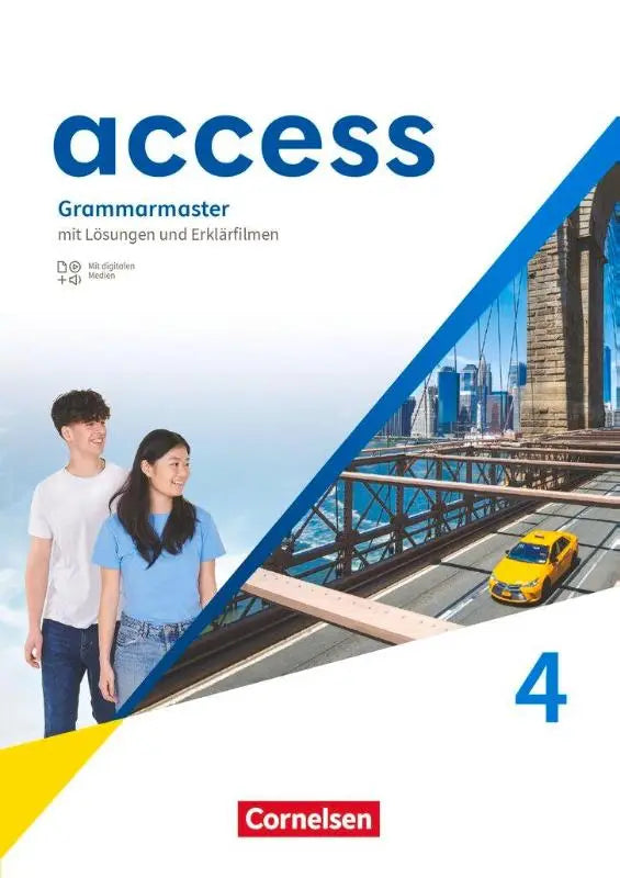 Blauw-witte access band 4 algemene ausgabe grammarmaster met oplossingen und uitlegfilms met jong koppel en taxi