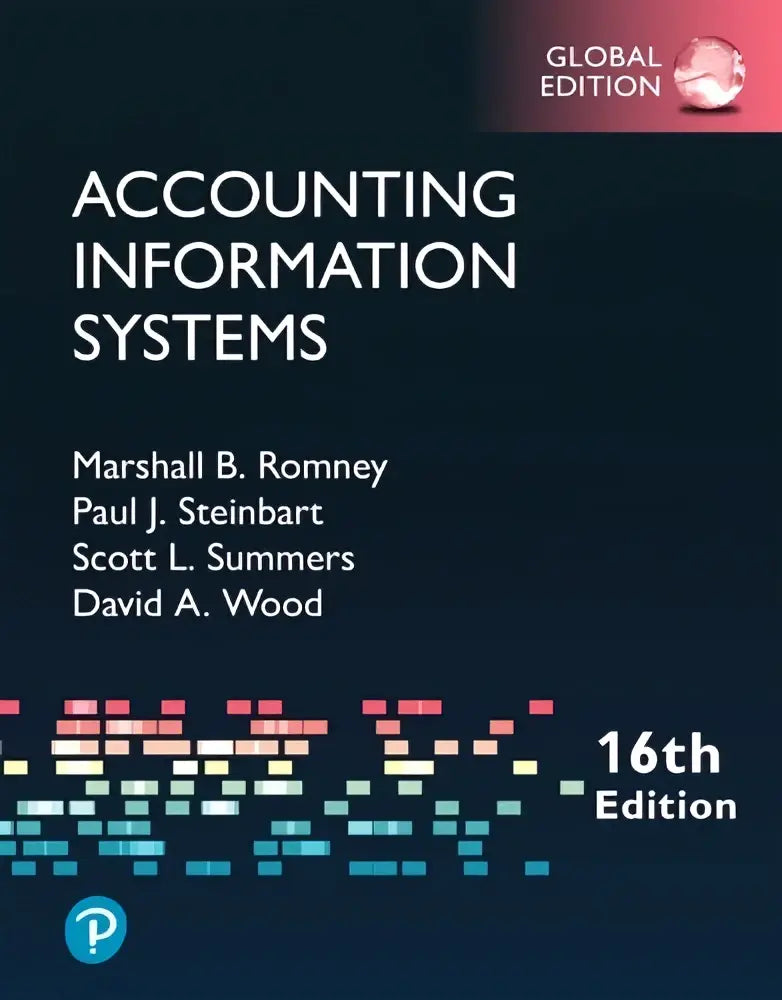 Donkerblauw boekomslag voor de 16e editie van accounting information systems door marshall b in de global edition